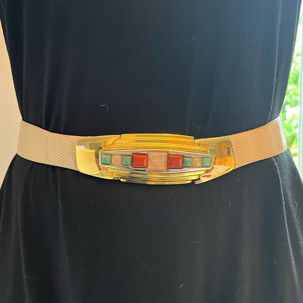 Vintage Judith Leiber Couture Snakeskin Belt. Adjustable.